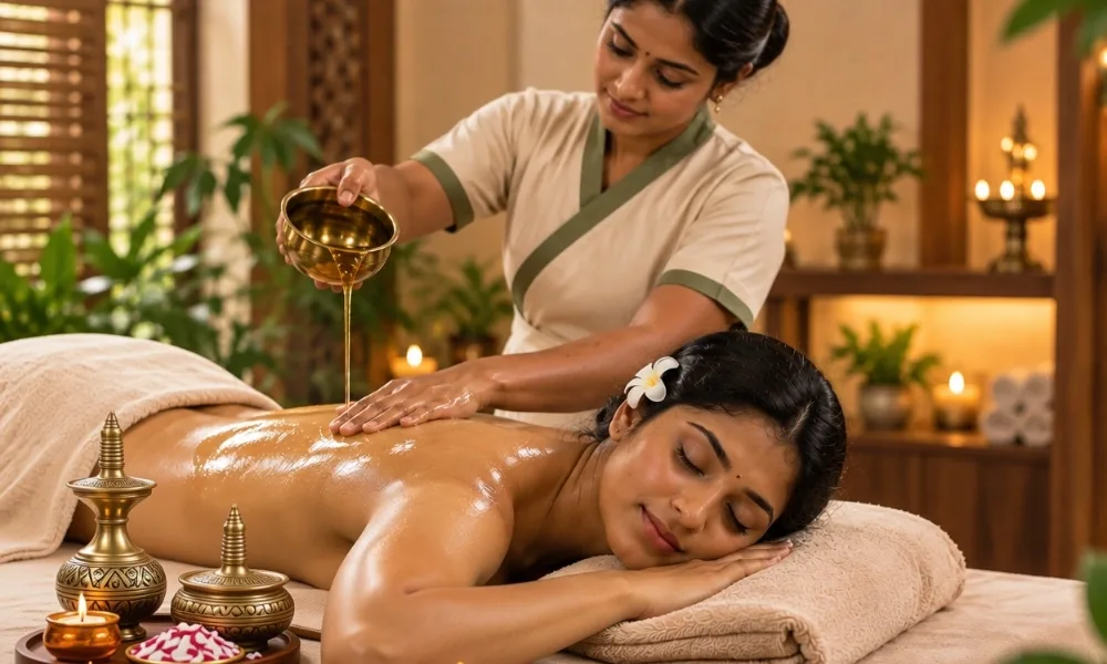 Fresh rolled towels arranged in a relaxing wellness setting at a spa in Coimbatore